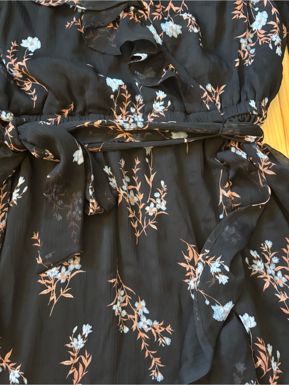 NEW LC Lauren Conrad Black Floral Ruffle Faux Wrap Style Dress - Picture 4 of 10